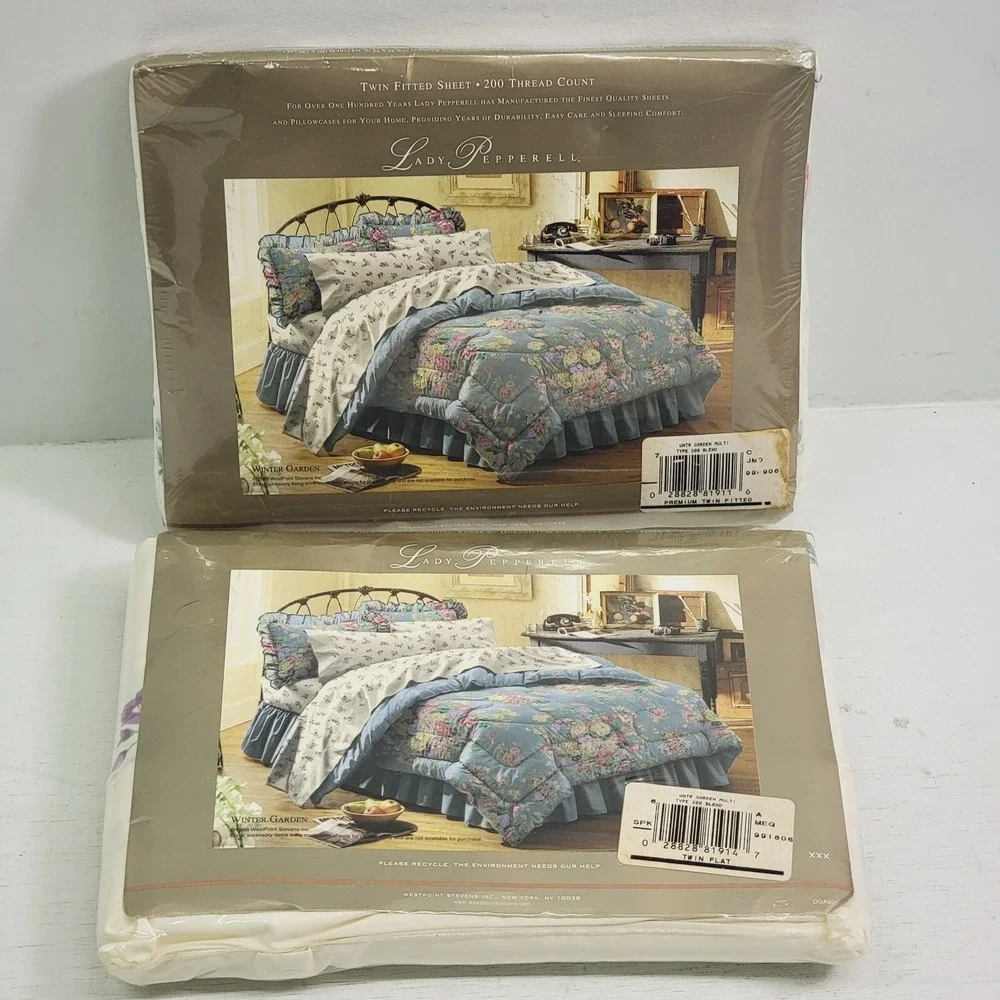 Vintage Lady Pepperell Winter Garden Flower Floral Twin Sheet Set Blend 200 Ct